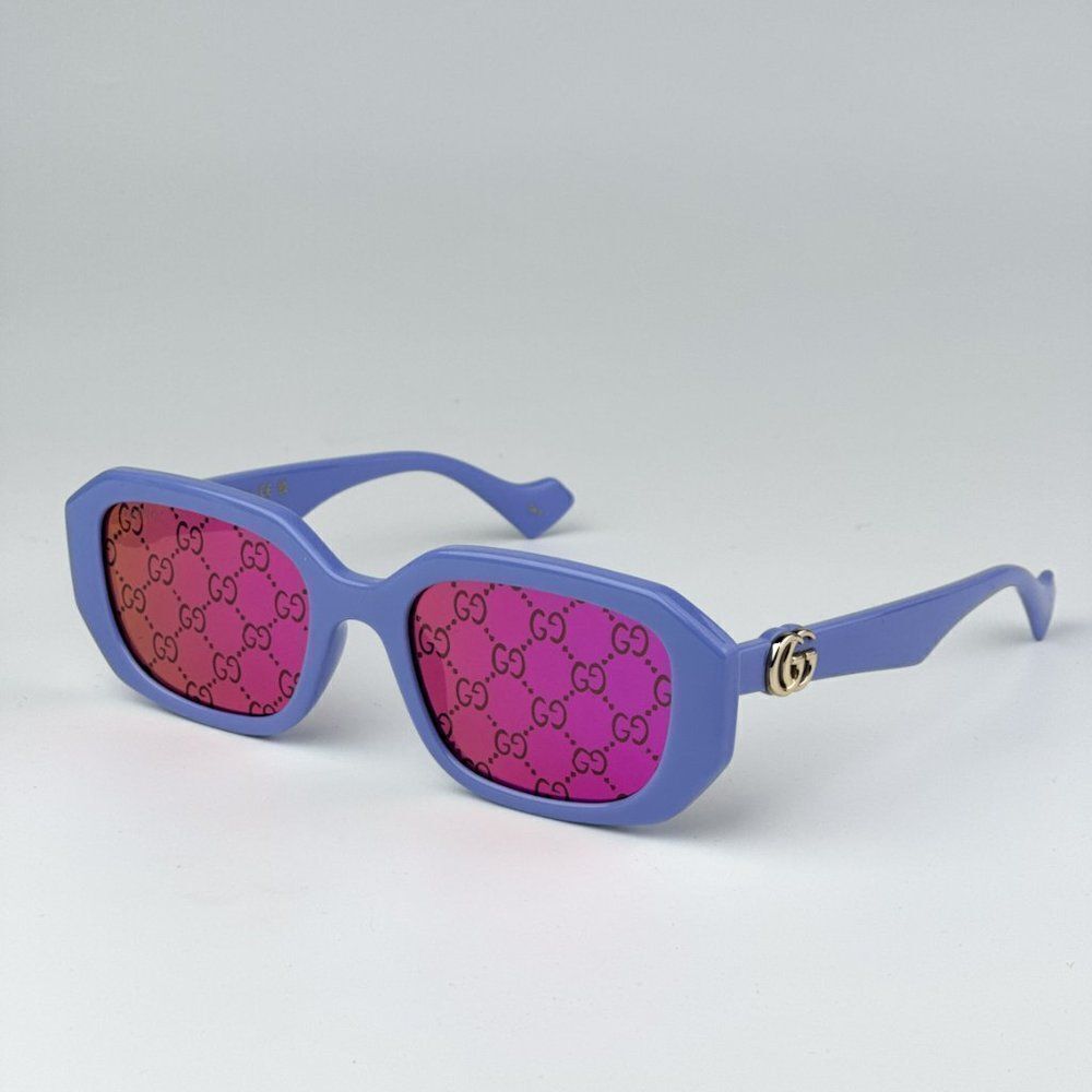 NEW Gucci GG1535S 004 Violet GG Logo Pink Mirrored Women Geometric Sunglasses - Picture 4 of 10